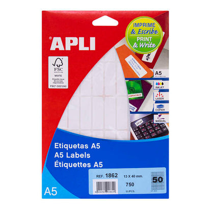 Apli Etiquetas A5 Blancas 13.0 x 40.0mm 15 Hojas 1 pieza(s)