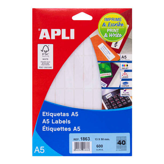 Apli Etiquetas A5 Blancas 13.0 x 50.0mm 15 Hojas 1 pieza(s)