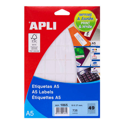 Apli Etiquetas A5 Blancas 19.0 x 27.0mm 15 Hojas 1 pieza(s)