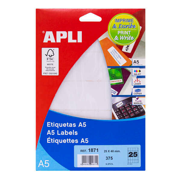 Apli Etiquetas A5 Blancas 25.0 x 40.0mm 15 Hojas 1 pieza(s)