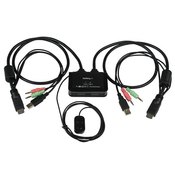 StarTech.com - Conmutador Switch KVM 2 puertos HDMI USB Audio con Cables Integrados - 1080p