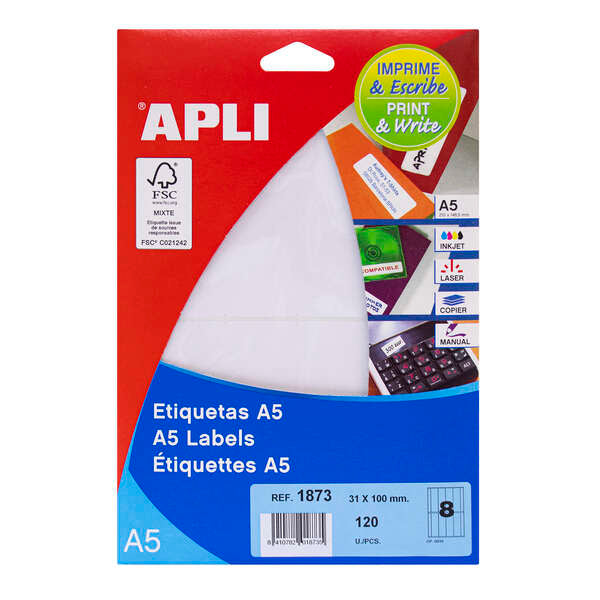 Apli Etiquetas A5 Blancas 31.0 x 100.0mm 15 Hojas 1 pieza(s)