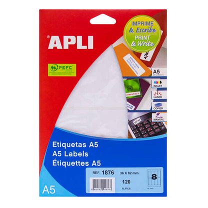 Apli Etiquetas A5 Blancas 36.0 x 82.0mm 15 Hojas 1 pieza(s)