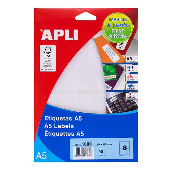 Apli Etiquetas A5 Blancas 49.0 x 82.0mm 15 Hojas 1 pieza(s)