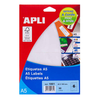 Apli Etiquetas A5 Blancas 49.0 x 100.0mm 15 Hojas 1 pieza(s)