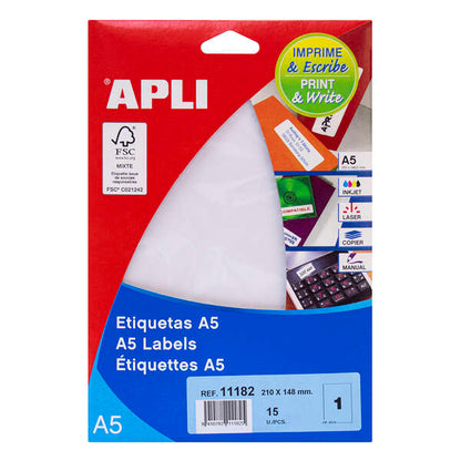 Apli Etiquetas A5 Blancas 210.0 x 148.0mm 15 Hojas 1 pieza(s)