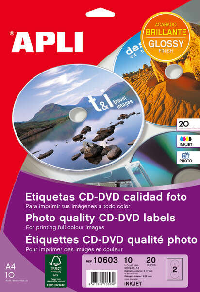 APLI - 10603 etiqueta de impresora Blanco CD / DVD