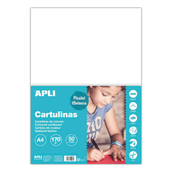 Apli Pack de 50 Cartulinas A4 170g - Libre de Acidos - Aptas para Uso EscolarColor Blanco 1 pieza(s)