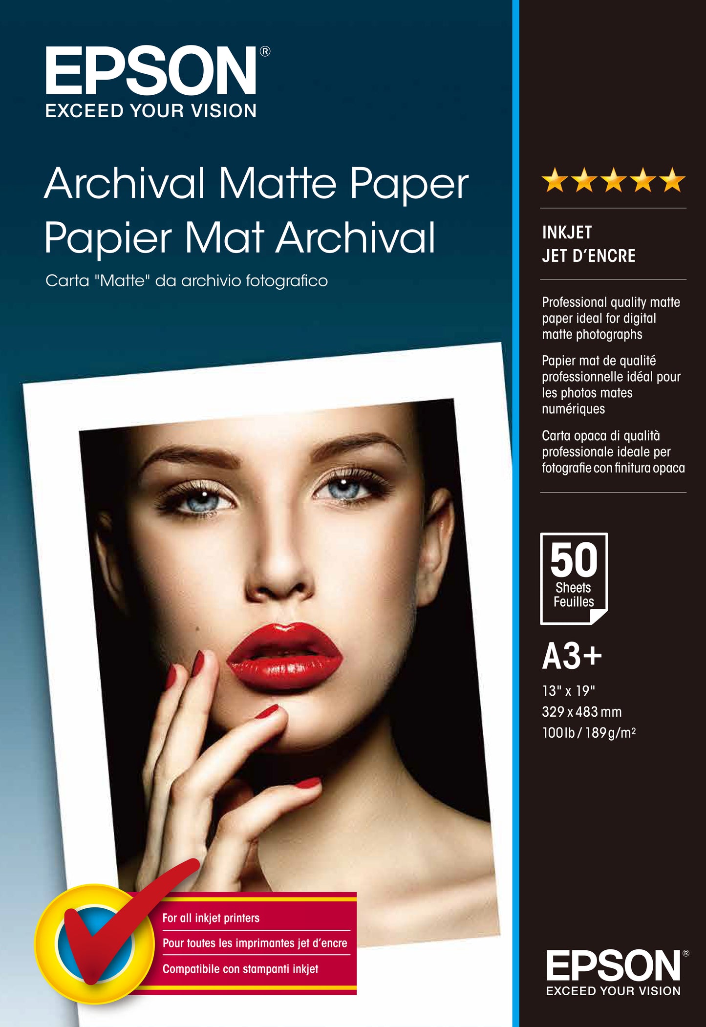 Epson Archival Matte Paper, DIN A3+, 189 g/m², 50 hojas