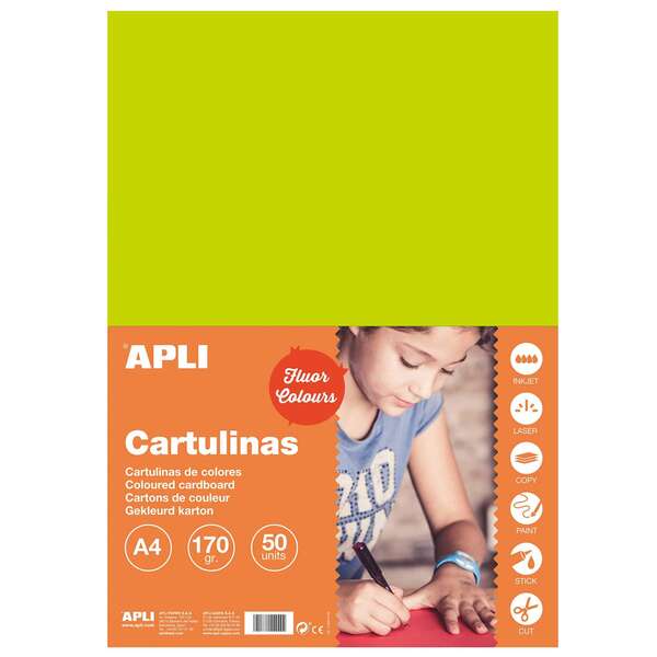 Apli Cartulina Verde Fluorescente A4 170g 50 Hojas 1 pieza(s)