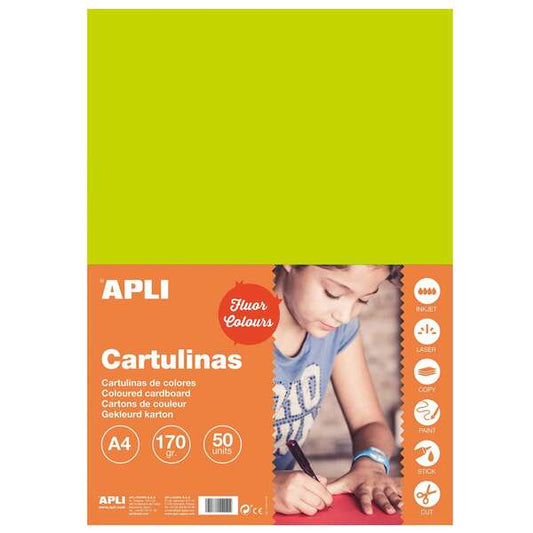 Apli Cartulina Verde Fluorescente A4 170g 50 Hojas 1 pieza(s)