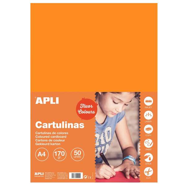 Apli Cartulina Naranja Fluorescente A4 170g 50 Hojas 1 pieza(s)