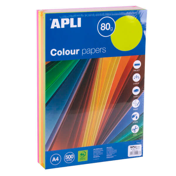 Apli Papel Color Surtido Fluorescente A4 500 Hojas 1 pieza(s)