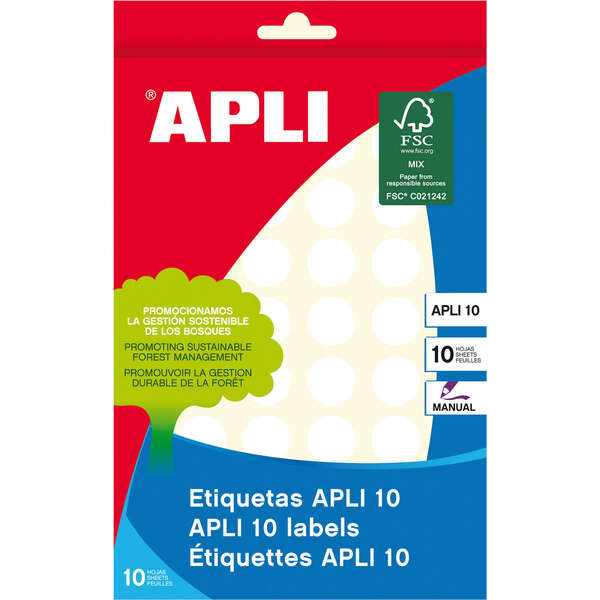 Apli Etiquetas 10 Blancas Ø 16.0mm 10 Hojas 1 pieza(s)