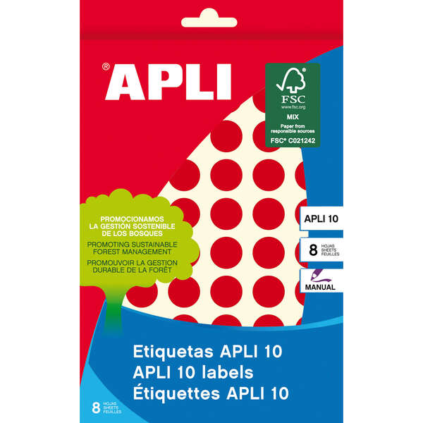 APLI - 02736 etiqueta autoadhesiva Alrededor Permanente Rojo 616 pieza(s)