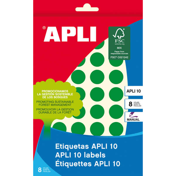 Apli Etiquetas 10 Verdes Ø 16mm 8 Hojas 1 pieza(s)