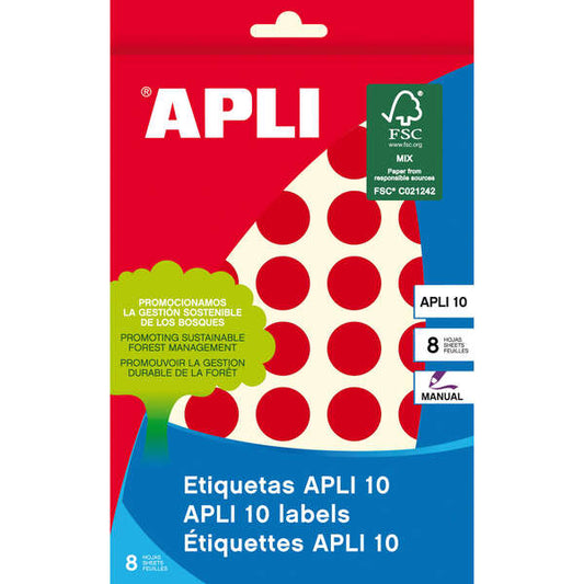 APLI - 02744 etiqueta autoadhesiva Alrededor Permanente Rojo 320 pieza(s)