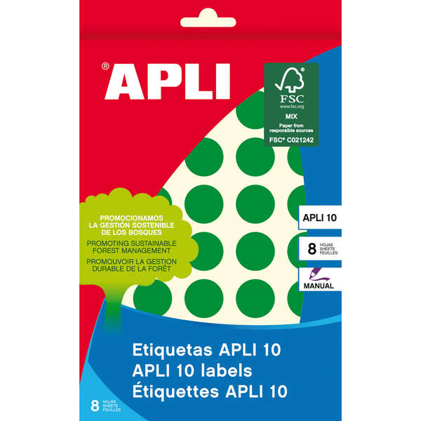 APLI - 02745 etiqueta autoadhesiva Alrededor Permanente Verde 320 pieza(s)