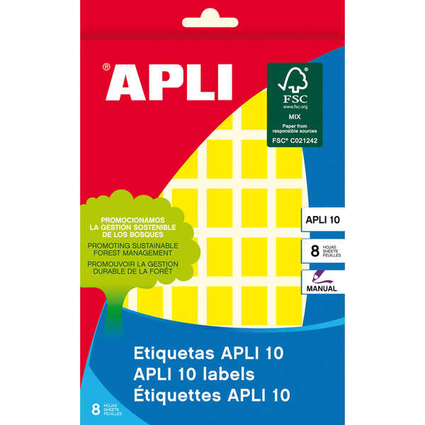 APLI - APLI ETIQUETAS MANUALES 10 12X18MM AMARILLO 8 HOJAS