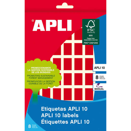 APLI - APLI ETIQUETAS MANUALES 10 12X18MM ROJO 8 HOJAS