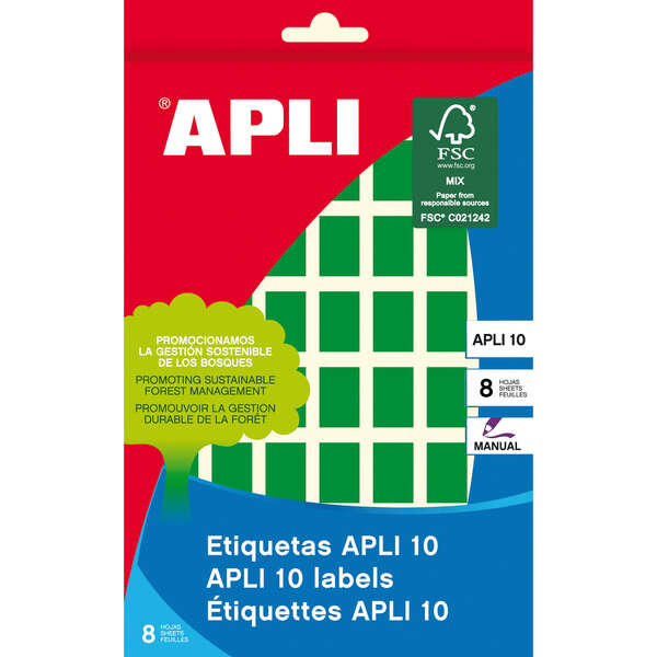 APLI - APLI ETIQUETAS MANUALES 10 12X18MM VERDE 8 HOJAS