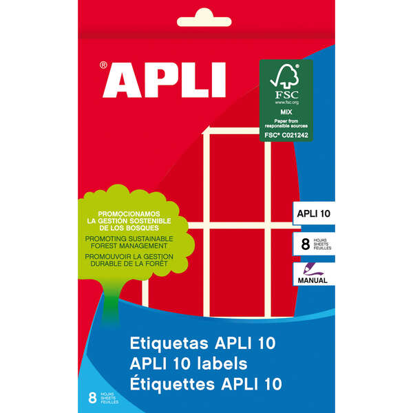 APLI - 02756 etiqueta autoadhesiva Rectángulo Permanente Rojo 128 pieza(s)