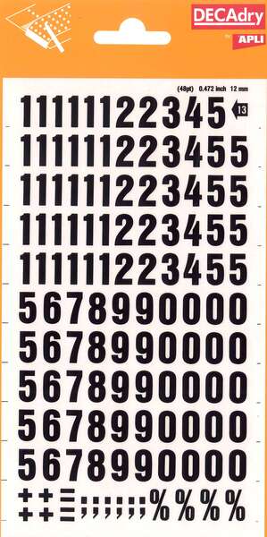 Apli Numeros Transferibles - 12mm - Facil Aplicacion - Negros Intensos - 133 Caracteres - Negro 1 pieza(s)