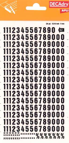 Apli Numeros Transferibles - 8mm - Faciles de Aplicar - Resistentes al Agua - Negros 1 pieza(s)