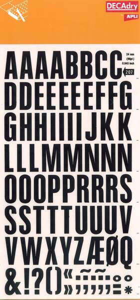 Apli Letras Transferibles Super Negras 24mm - 86 Caracteres - Facil Aplicacion - Gran Calidad - Resistente al Agua - Negro 1 pieza(s)