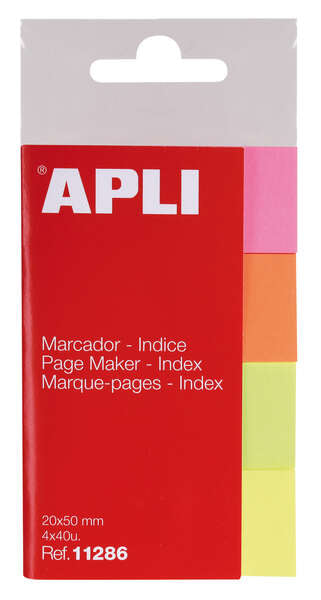 Apli Pack de 160 Indices Adhesivos de Papel 50x20mm - 40 Hojas por Color - Facil de Despegar - Organiza Tus Documentos - Colores Amarillo, Rosa, Naranja y Verde 1 pieza(s)