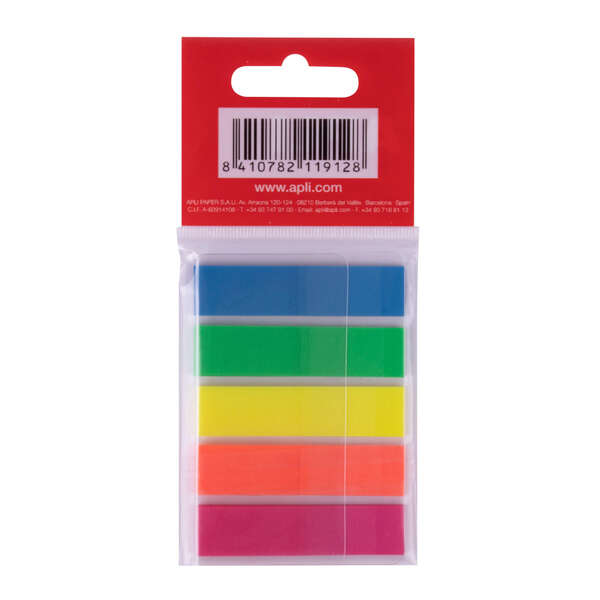 Apli Indices Adhesivos Film 45x12mm 5 Colores Fluorescentes - 25 Indices por Color - Facil de Pegar y Despegar - Ideal para Marcar y Organizar - Practico Tamaño - Color Variado 1 pieza(s)