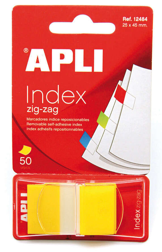 Apli Indices Adhesivos Film Zigzag 45x25mm Dispensador de 50 - Adhesivo Removible - Zigzag para Facil Identificacion - Amarillo 1 pieza(s)