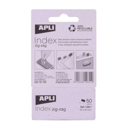 Apli Indices Adhesivos Film Zigzag 45x25mm Dispensador de 50 - Faciles de Aplicar - Diseño Zigzag - Adhesivo de Calidad - Azul 1 pieza(s)