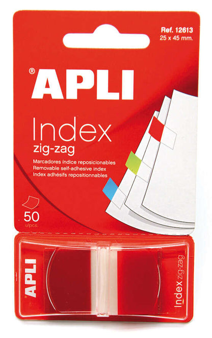 Apli Indices Adhesivos Film Zigzag 45x25mm Dispensador de 50 - Faciles de Aplicar - Diseño Zigzag - Rojos 1 pieza(s)