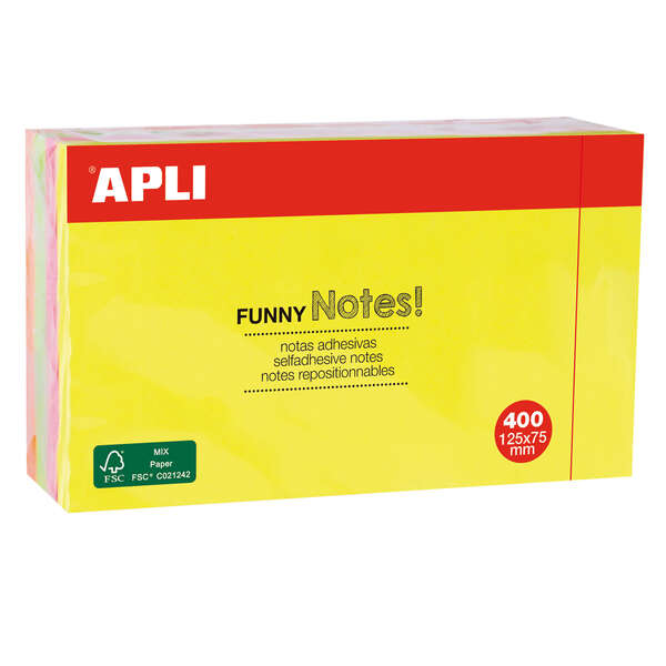 Apli Notas Adhesivas Funny 125x75mm - Bloc de 400 Hojas - 4 Colores Surtidos - Fluorescente 1 pieza(s)