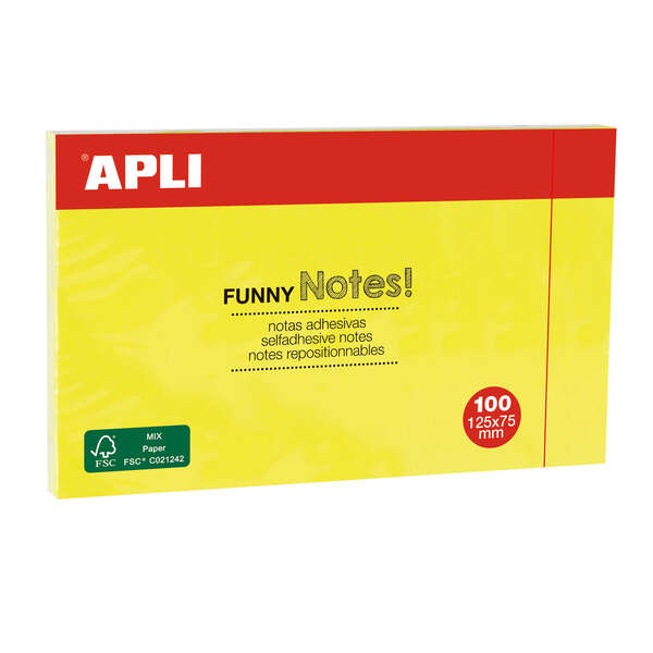 Apli Notas Adhesivas Funny 125x75mm - Bloc de 100 Hojas - Divertidos Diseños - Adhesivo de Calidad - Amarillo Fluorescente 1 pieza(s)