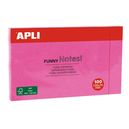 Apli Notas Adhesivas Funny 125x75mm - Bloc de 100 Hojas - Adhesivo de Calidad - Facil de Despegar - Rosa Fluorescente 1 pieza(s)