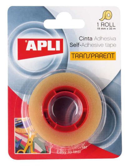 Apli Cinta Adhesiva Transparente 19mm x 33m - Resistente al Agua y a la Humedad - Facil de Cortar con las Manos - Ideal para Uso en Oficina y Hogar Transparente 1 pieza(s)