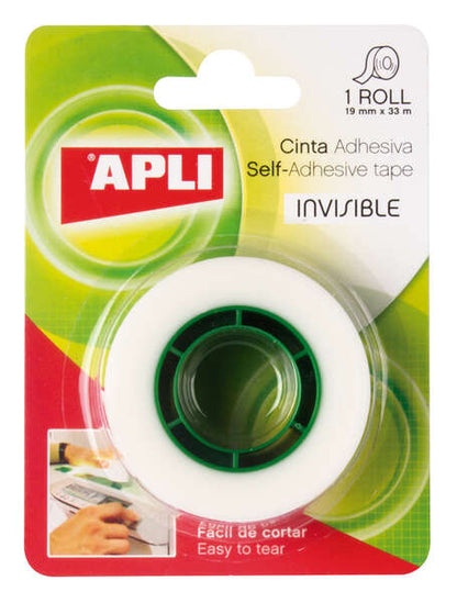 Apli Cinta Adhesiva Invisible 19mm x 33m - Facil de Cortar - Resistente - Ideal para Uso en Oficina - Transparente 1 pieza(s)