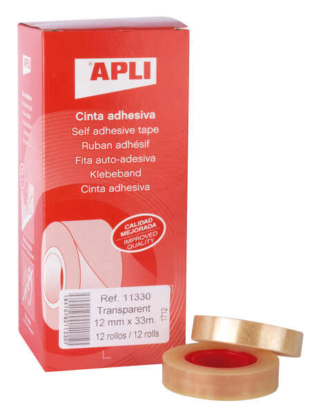 Apli Cinta Adhesiva Transparente 12mm x 33m - Resistente al Agua y a la Intemperie - Facil de Cortar y Aplicar - Ideal para Manualidades y Embalaje Transparente 12 pieza(s)