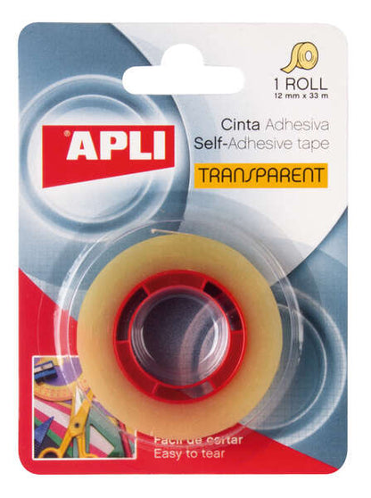 Apli Cinta Adhesiva Transparente 12mm x 33m - Resistente al Agua y a la Intemperie - Facil de Cortar y Aplicar - Ideal para Manualidades y Embalaje Transparente 1 pieza(s)