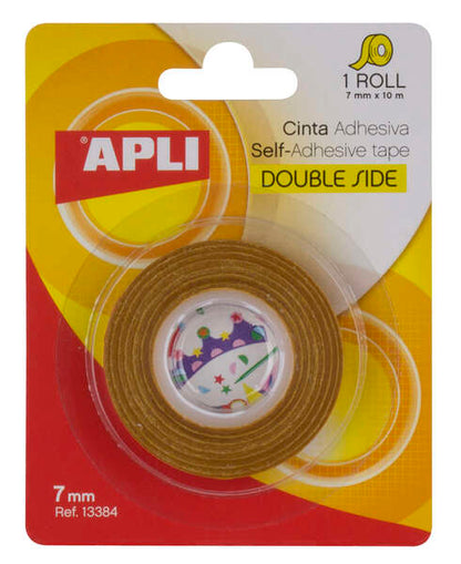 Apli Cinta Adhesiva Doble Cara 7mm x 10m - Facil de Cortar y Aplicar - Adhesion Fuerte y Duradera - Transparente Transparente 1 pieza(s)