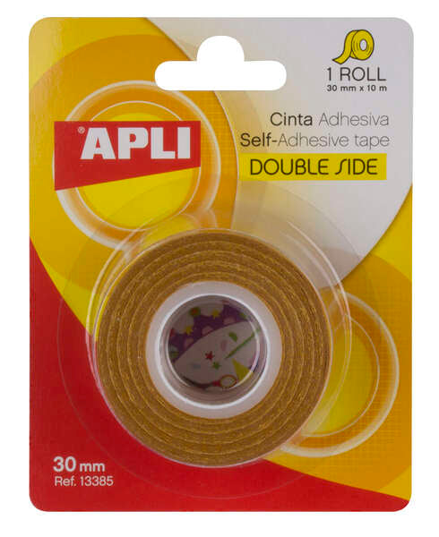 Apli Cinta Adhesiva Doble Cara 30mm x 10m - Facil de Cortar y Aplicar - Adhesion Fuerte y Duradera - Transparente 1 pieza(s)