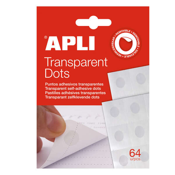 APLI - 12871 etiqueta autoadhesiva Alrededor Desmontable Transparente  Blanco 64 pieza(s)