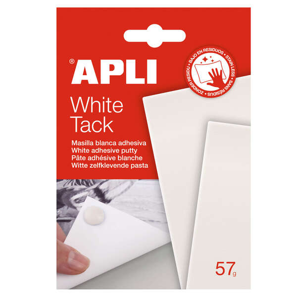 Apli Tack Masilla Blanca 57g - Adhesivo Reutilizable - No Deja Residuos - Facil de Moldear - Blanco 1 pieza(s)