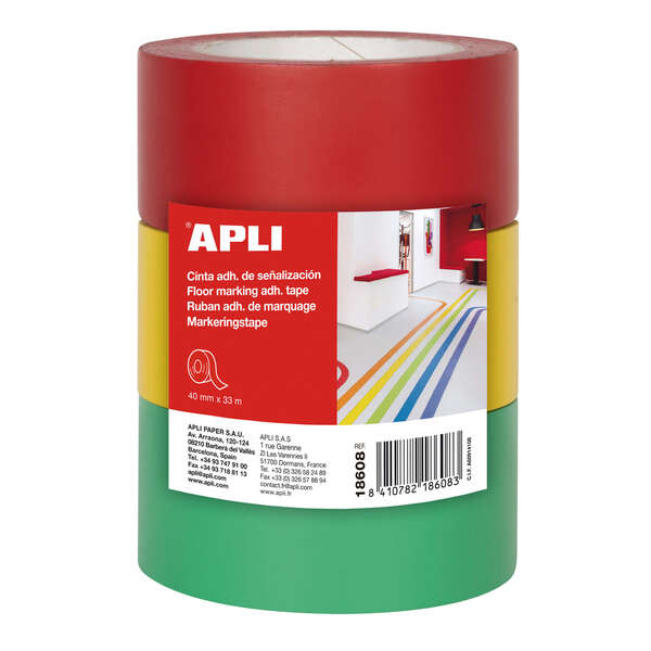 Apli Cinta de Señalizacion Adhesiva PVC 40x33mm 160?m - Desbobinado Silencioso - Adhesivo Solvente de Caucho Natural - Resistente a Rayos UV 1 pieza(s)