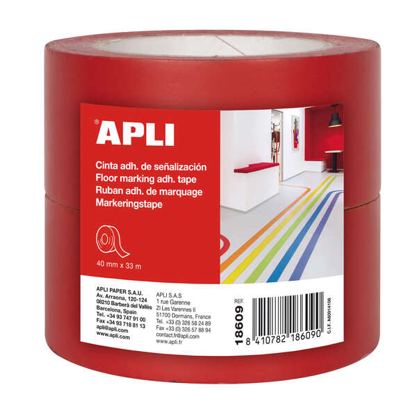 Apli Cinta de Señalizacion Adhesiva PVC 40x33mm 160?m - Desbobinado Silencioso - Adhesivo Solvente - Resistente a Rayos UV 1 pieza(s)