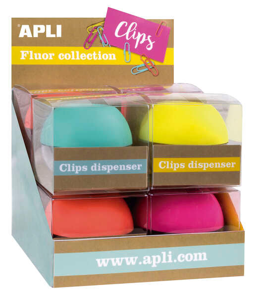 APLI - 16905 dispensador de clips Azul  Fucsia  Naranja  Amarillo