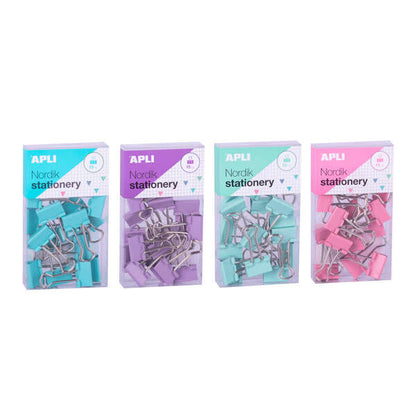 Apli Pinzas de Palas Abatibles 19mm - Clips de Acero Templado en Colores Pastel - Asas en Acabado Niquel - 15 Pinzas por Caja - 12 Cajas (3 por Color) - Eurohole para Colgar - Sujecion Óptima Hasta 50 Hojas - Disponibles en 4 Colores Nordik 8 pieza(s)