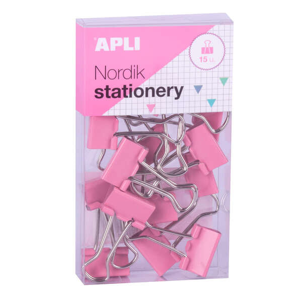 Apli Pinzas de Palas Abatibles 19mm - Clips de Acero Templado en Colores Pastel - Asas en Acabado Niquel - 15 Pinzas por Caja - 12 Cajas (3 por Color) - Eurohole para Colgar - Sujecion Óptima Hasta 50 Hojas - Disponibles en 4 Colores Nordik 8 pieza(s)